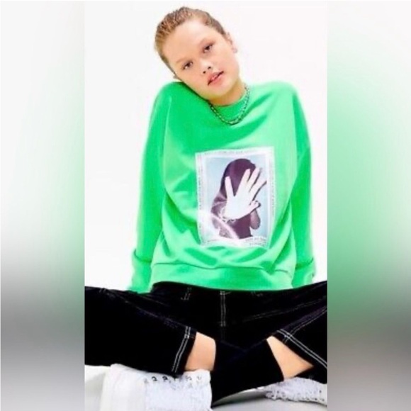 NWT Urban Outfitters ZGY Ziggy DENIM Sweatshirt Electric Green Brat Size Large